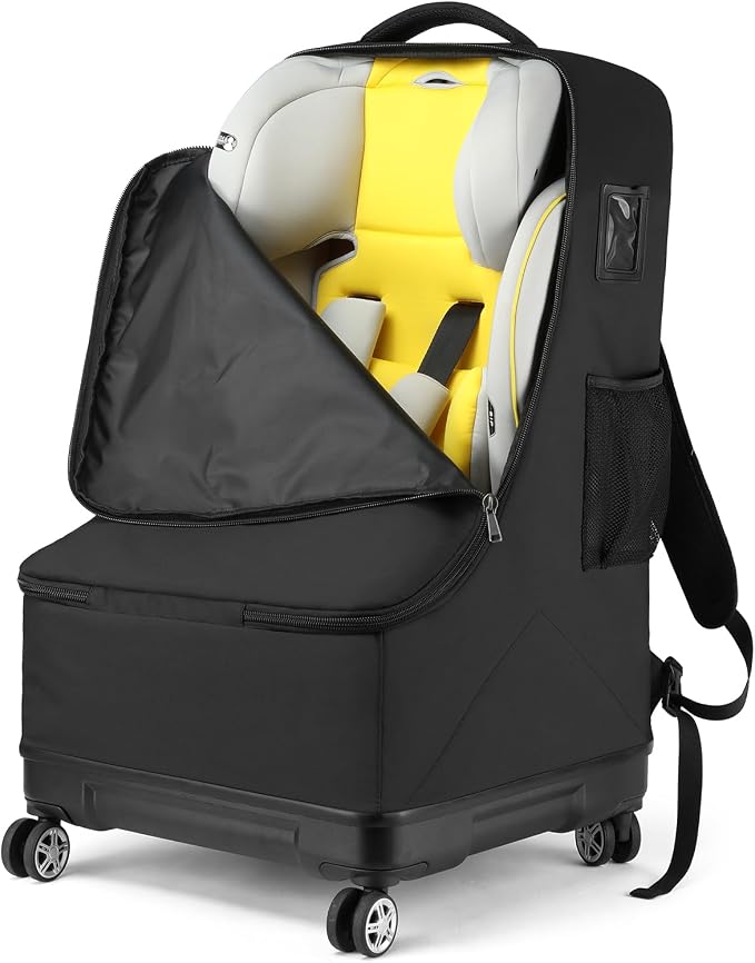 TUGUAN Travel Bag for Air Travel with Spinner Wheels, Infant Car Seat Bags with Hard Bottom, Padded Car Seat Backpack, Large Storage Bag for Airport Check, Black - Image 8