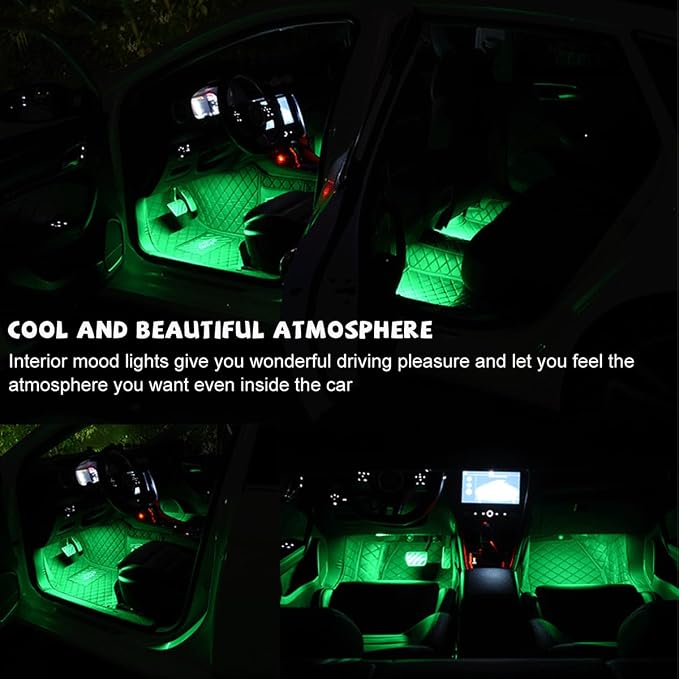 povtii Car LED Strip Light, 24 LED RGB Auto Under Dash Interior Atmosphere Lights, Cigarette Lighter Decorative Lamp Ambient Night Light, Universal Lighting Kit Car Accessories (Green) - Image 4