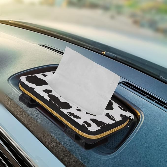 Biyejit 2 Pack Car Tissue Holder, Black and White Cow Print Sun Visor Napkin Holder, Car Visor Tissue Holder, PU Leather Backseat Tissue case Holder for car, Vehicle - Image 5
