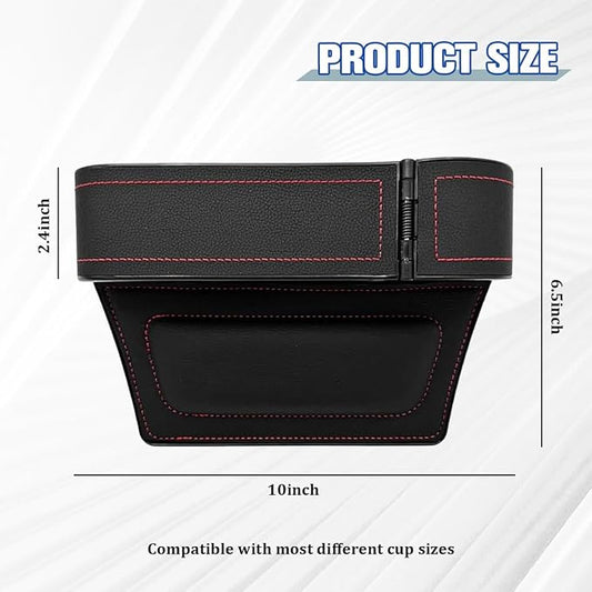 Car Seat Gap Filler Organizer with Cup Holder Expander, Leather Console Seam Filler Storage Box, Auto Front Seat Gap Organizer for Phones Keys Glasses, Universal Fit (Black/Red Passenger) - Image 2
