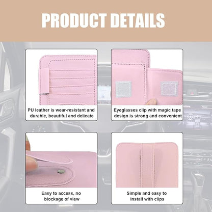 Augeny 2 PCS Car Sun Visor Organizer, Small Auto Visor Organizer and Storage, Registration and Document Holder for Sunglasses, Card, Pen, Driver License, Car Accessories (Pink) - Image 3