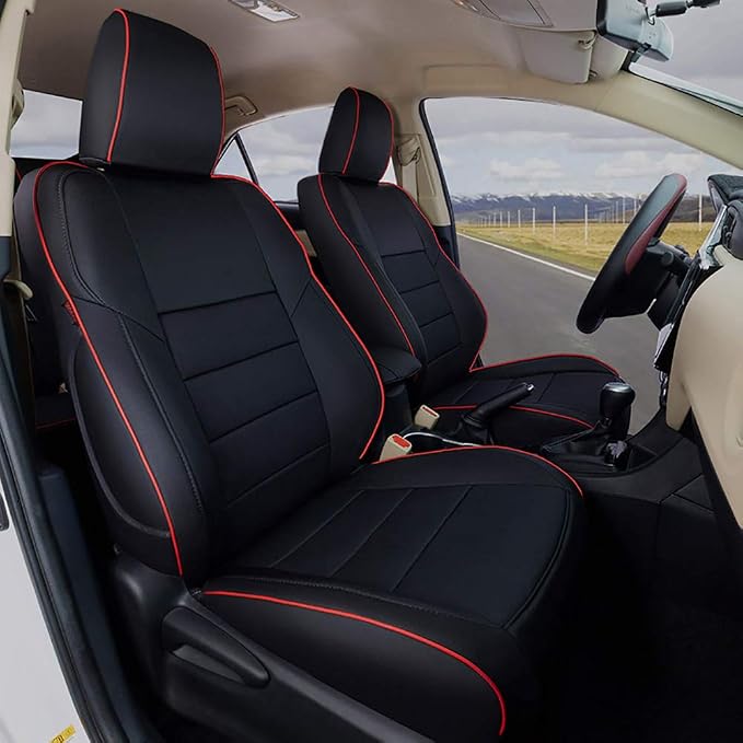 EKR Rav4 Seat Covers Custom Fit for Toyota Rav4 XLE,Platinum,Limited 2013-2018 & SE 2016-2018, Leather Car Seat Cover Full Set for SUV,Faux Leather(Black with Red Trim) by EKR