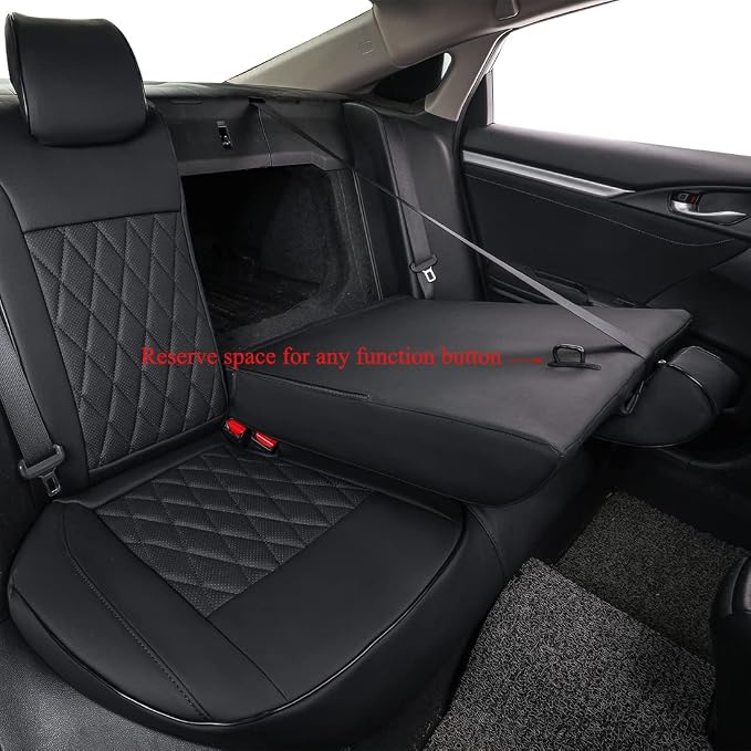 EKR Civic Seat Covers Custom Fit for Honda Civic (Hatchback) 2017 2018 2019 2020 2021 (Rear W/Armrest),Waterproof Leather Car Seat Cover Full Set,Faux Leather(Black) - Image 4