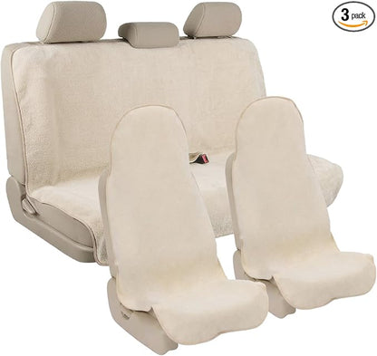 Waterproof Car Seat Cover Full Sets Interior Sets Universal Fits Car Sweat Towel for Trucks SUV Van Car Seat Protector Beige Protector Cloth Seats Pack of 3 by COLINOO