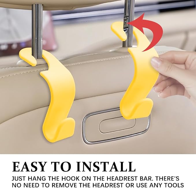 4PCS Car Seat Headrest Hooks, Purse Hook for Car | Car Headrest Hidden Hook, Car Interior Accessories Multi-Use Portable Headrest Organizer Holder for Purse Handbag Coats - Image 6