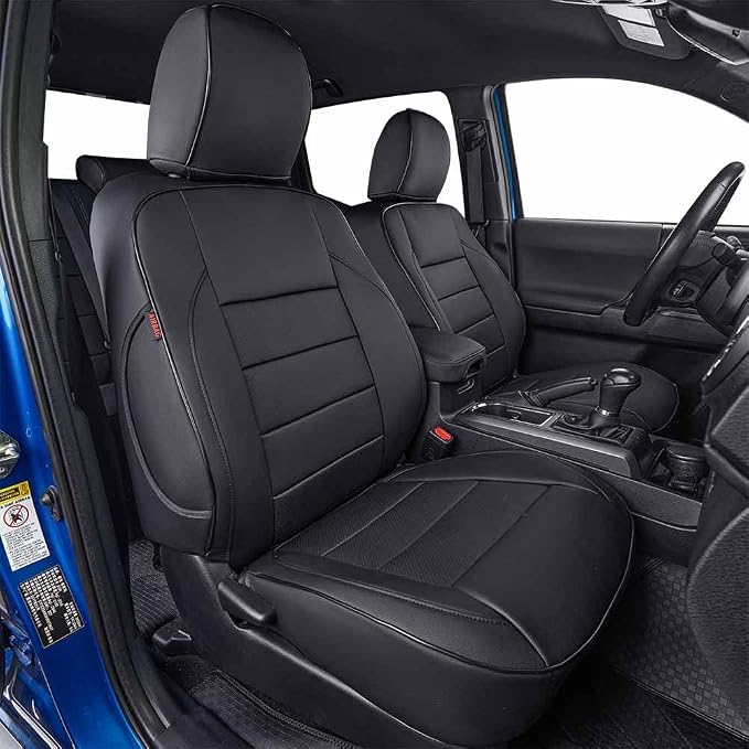 EKR Custom Fit Tacoma Front Car Seat Covers for Toyota Tacoma 2016 2017 2018 2019 2020 2021 2022 2023 Double Cab/Access Cab - Front Row Only,Faux Leather(Black) by EKR