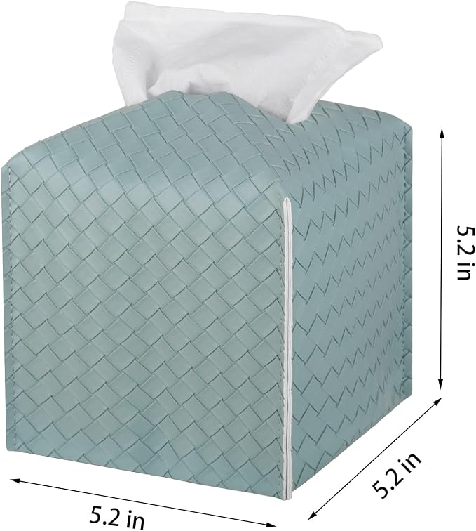 Tissue Box Cover Square Leather Facial Paper Holder, PowderBlue | PU Leather，Easy to Fill, Easy Clean, Decorative Cube Tissue Box Holder for Office, Bathroom,Kitchen, Living room, Guest room - Image 6
