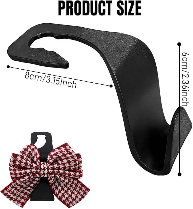 2PCS Car Seat Headrest Hooks, Car Purse Hook, Cute Bow Knot Vehicle Seatback Hanging Storage Organizer, Auto Seatback Decor Organizer Hanger for SUV Truck (Houndstooth/Red) - Image 2