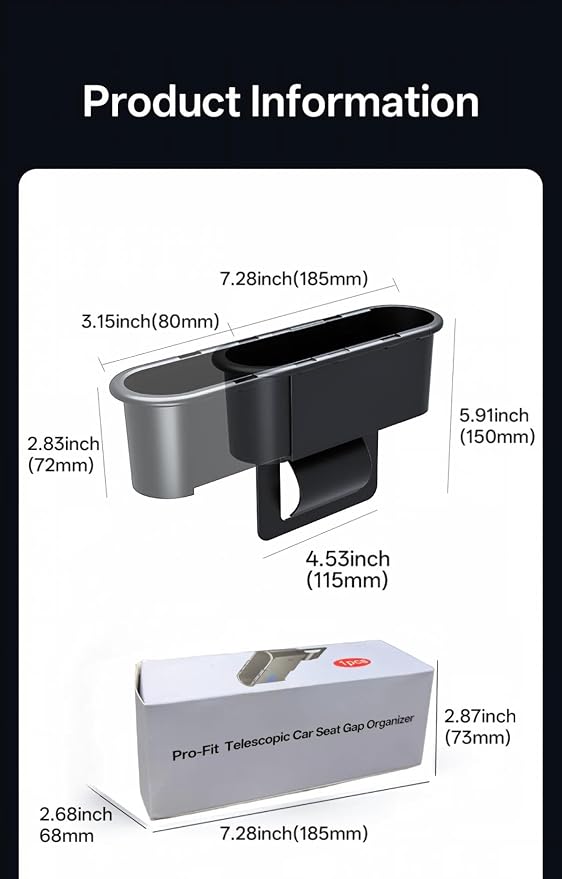 Expandable Car Seat Gap Filter Organizer, Adjustable 185-265mm | Universal front seat console side pocket, sliding gap storage box, fits phone keys wallet, seat gap filler, stop drops - Image 5
