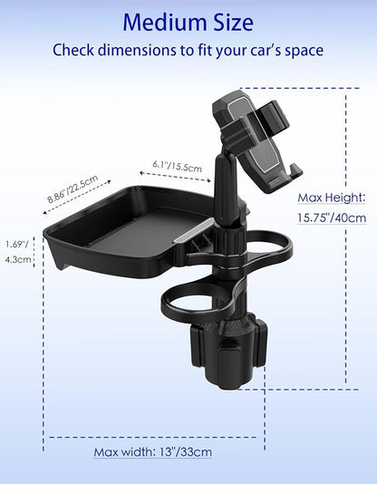 Car Cup Holder Tray - 4 in 1 Adjustable Car Cup Holder Expander with Food Tray Table and Phone Mount 360° Swivel for All Purpose, Automotive Essentials for Driver and Front Passenger - Image 2
