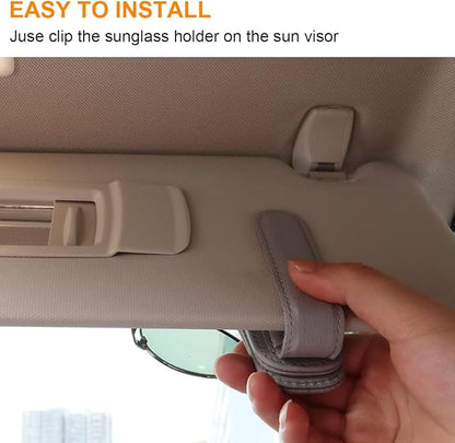 Sunglass Holder for Car, Magnetic Leather Sunglasses Clip for Car Visor, Eyeglass Hanger Clip for Car Sun Visor (Silver Grey 2 Pack) - Image 4