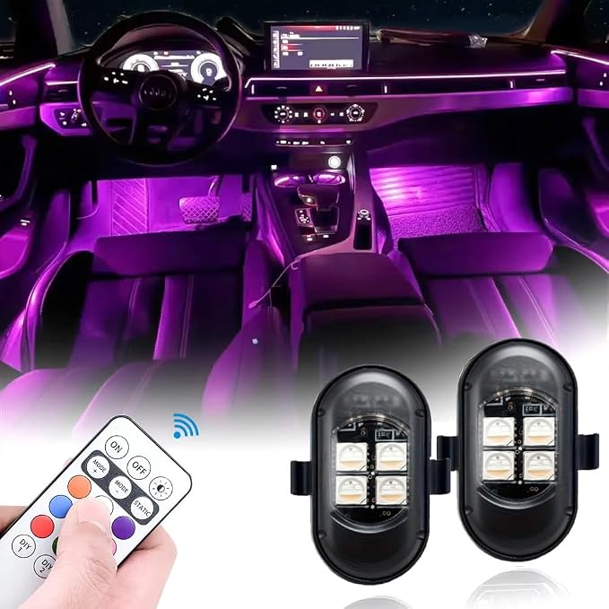Upgraded 4PCS Mini Car Wireless LED Strobe Lights with Remote Control Wireless LED Lights for Car Motorcycle Bicycle Bike USB Rechargeable 8-Color Car Ambient Lighting Car Led Lights Interior - Image 7