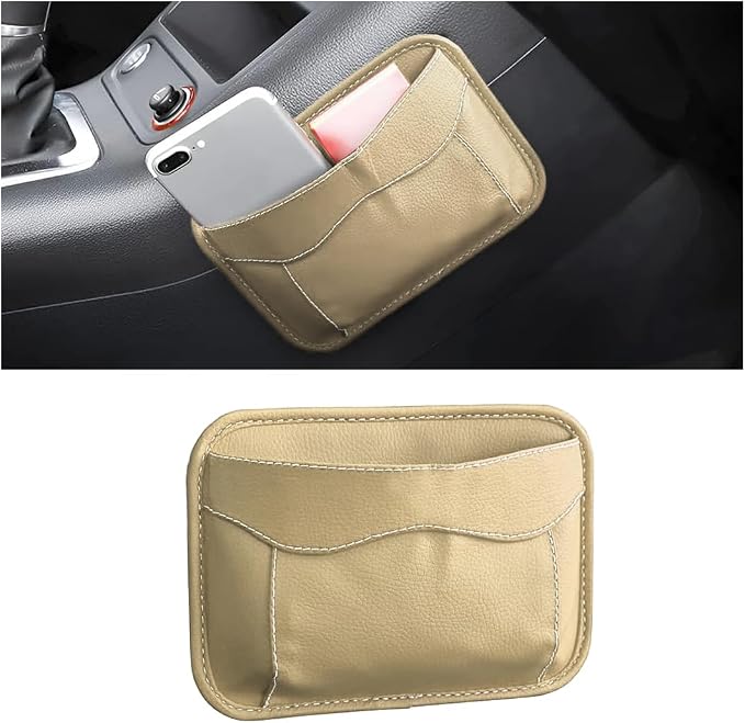 Moly Magnolia PU Leather Car Seat Side Pocket Organizer, Beige | holds phones pens and cards, console door or narrow-gap placement, fits most cars, SUVs, and trucks, car interior accessories by Moly+Magnolia