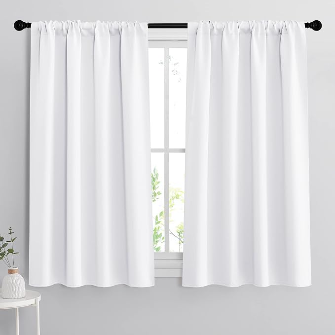 RYB HOME 54 inch Blackout Curtains for Living Room Bedroom, Rod Pocket | Thermal Insulated, Room Darkening, Temperature Balance, Shades for Studio Dorm Rental Room, W42 x L54, Pure White, 2 Panels by RYBHOME