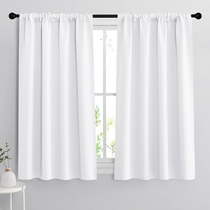 RYB HOME 54 inch Blackout Curtains for Living Room Bedroom, Rod Pocket | Thermal Insulated, Room Darkening, Temperature Balance, Shades for Studio Dorm Rental Room, W42 x L54, Pure White, 2 Panels by RYBHOME
