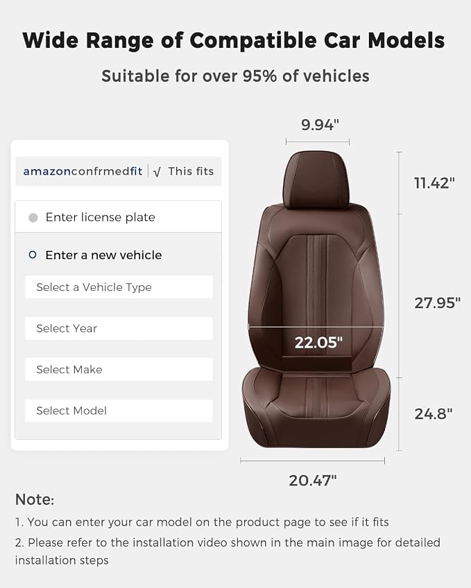 Huidasource Coffee Front Seat Cover, Luxury Faux Leather Front Car Seat Cover, Compatible with Airbags, Seatbelt Buckles, Perforation, Cooling＆Heating, Universal Fit for Most Cars, Vans, Trucks, SUVs - Image 2