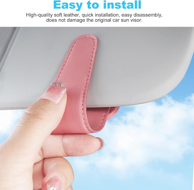 TCJJ Sunglasses Holders for Car Visor,Car Magnetic Glasses Holder Leather Sunglasses Clip and Ticket Card Clip Suitable for Car Interior Visor and Different Size Eyeglasses(Pink/2) - Image 3