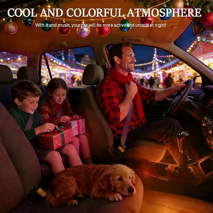 Car LED Strip Light, Interior Car Lights, 12V 24 LED Auto Atmosphere Lamps with Cigarette Lighter, Auto Lamp Ambient Night Light Strip Lighting Kit for Vehicles (USB/Yellow) - Image 5