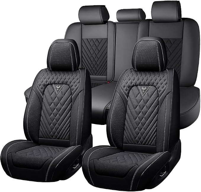 Fit for Toyota Sequoia Seat Covers 2001-2026, Nappa Leather, 360° Full Protection, Thick Padding & Memory Foam, Waterproof & Stain-Resistant Car Seat Cover (Full Set,Black) by Unknown