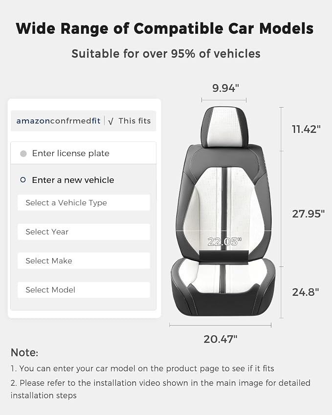 Huidasource Front Car Seat Covers, Luxury Faux Leather Car Seat Covers Front Seats, Compatible with Airbags, Seatbelt Buckles, Cooling＆Heating, Universal Fit for Most Cars Vans Trucks SUVs, Gray＆White - Image 2