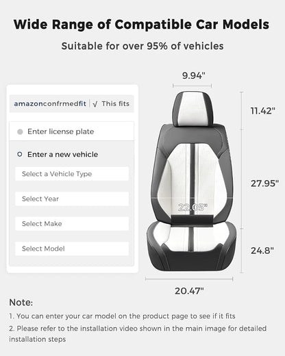 Huidasource Front Car Seat Covers, Luxury Faux Leather Car Seat Covers Front Seats, Compatible with Airbags, Seatbelt Buckles, Cooling＆Heating, Universal Fit for Most Cars Vans Trucks SUVs, Gray＆White - Image 2