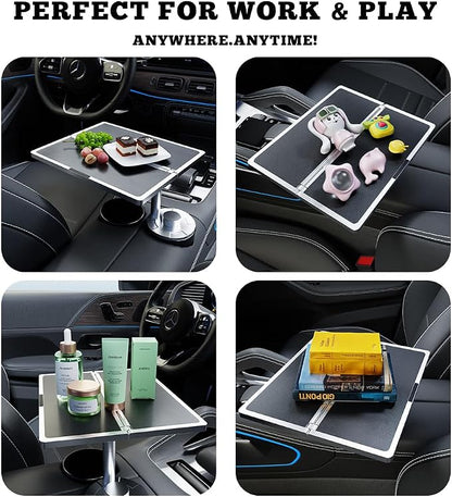 360° Rotating Leather Folding Cup Holder Table, Flodable Car Tray Laptop Desk, Steering Wheel Tray - Car Accessories for Women & Men,Fit Tesla Model Y/3/S, Ford F150 (Black) - Image 3