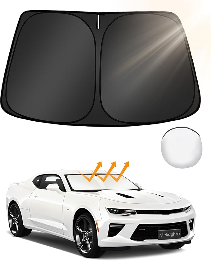 Custom Fit Windshield Sun Shade for Chevy Camaro 2016-2024 | Foldable, Easy to Install & Store, Full Coverage, 210T Reflective Fabric, Blocks 99% of UV Rays by Mekdghro