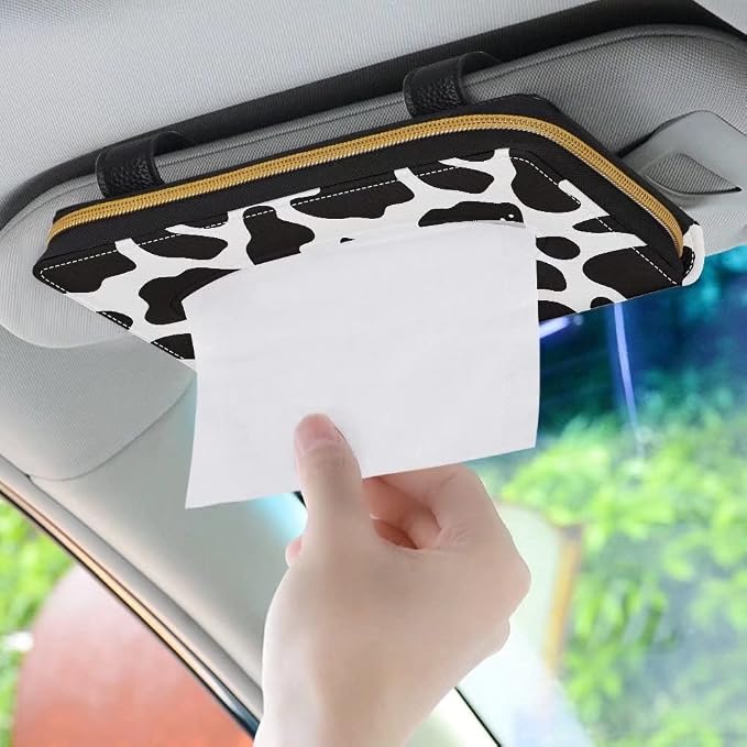 Biyejit Dog Paw Cow Print 2 Pack Car Tissue Holder, Sun Visor Napkin Holder, PU Leather Backseat Tissue Case Holder for Car Decorations - Image 3