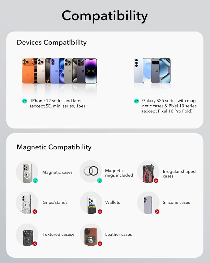 ESR for MagSafe Car Mount, Suction Cup Car Phone Holder for iPhone 17-12 | Vacuum Dashboard Magnetic Car Phone Holder for Car, for Smaung/Google, Car Accessories, Charging Not Supported, Metallic Grey - Image 10