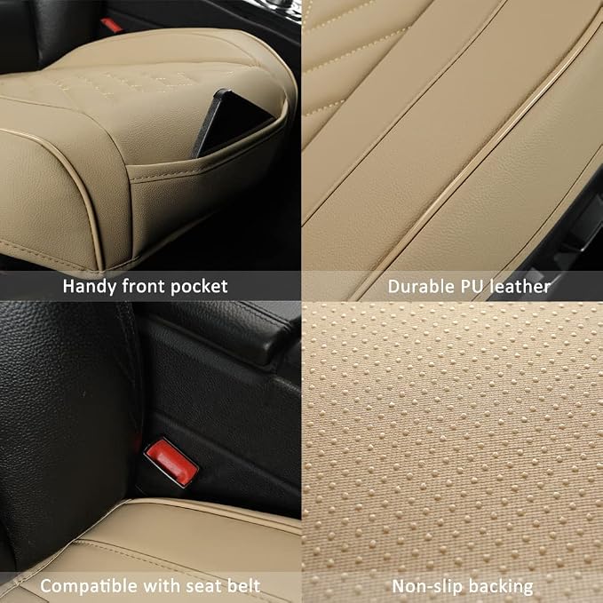 GIANT PANDA 1pack Front Car Seat Cover Bottom Seat Cover, PU Leather Driver Car Seat Protector Fits 95% of Vehicles, Wrapping Around The Bottom (Beige) - Image 4