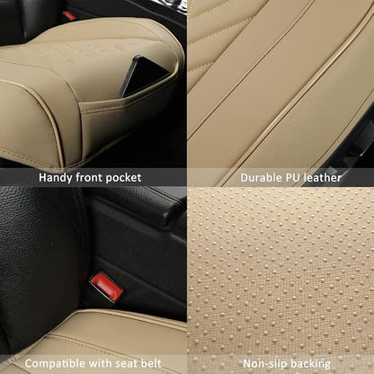 GIANT PANDA 1pack Front Car Seat Cover Bottom Seat Cover, PU Leather Driver Car Seat Protector Fits 95% of Vehicles, Wrapping Around The Bottom (Beige) - Image 4