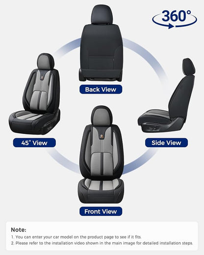 Huidasource Car Seat Covers Front Seats Luxury Nappa Leather, Front Seat Covers with Airbag, Front Storage Pocket, Lumbar Support, Cooling＆Heating, Universal Fit for Most Cars SUV Trucks, Black&Gray - Image 8