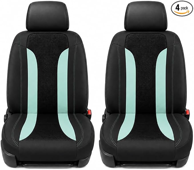 4 PCS Cooling Car Seat Covers, Breathable Auto Driver Seats Protective Cover with Hooks, Comfortable Anti-Slip Front Seats Cover Interior Accessories for Car Truck SUV (Mint Green) by Unknown