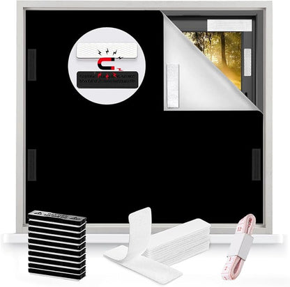 100% Blackout Shade for Bedroom 59"x47",Magnetic Blackout Window Cover | No Drill, Cuttable,Indoor Window Shade, Adhesive Blackout Curtains with Magnet and Hook&Loop Tapes,Use for Home,Nursery by BirdNest