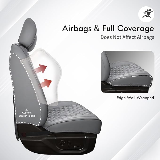 Huidasource Tacoma Front Truck Seat Covers Fit for 4th Gen Toyota Tacoma 2024-2026 All Cab SR, SR5, Limited, TRD Sport/Off-Road, Trailhunter Front Row, Nappa Leather Seat Cover (Front Pair/Gray) - Image 3