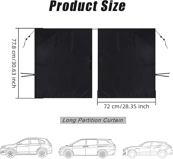 Car Privacy Curtain, Blackout Sun Shade Cover Front & Rear Seat Divider, Sunshade Screen Cover Blocks Light for Sleeping Baby, Fits Sedan SUV Van Truck, Car Accessories, 1 Pack (Black) - Image 2
