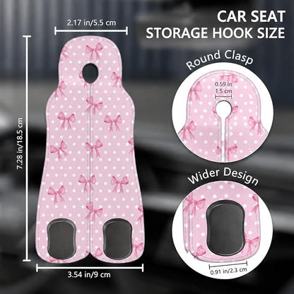Cute Pink Bow Car Seat Back Storage Headrest Hooks for Purses & Bags – 2PCS PU Leather Dual Metal Hooks, Backseat Organizer Accessories - Image 2
