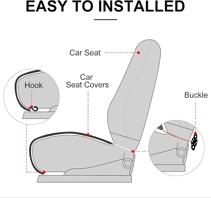 surpassme Car Seat Covers Universal Seat Covers for Car Accessories with Storage Pockets, Car Front Seat Covers and Rear Bench Coverfor Automotive, SUV, Truck, and Van(Black) - Image 7