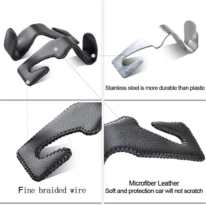 2 Pack Car Headrest Hooks, Microfiber Leather & Alloy Purse Hook Holds 45lb | Durable Alloy Material 360° rotating hooks hold bags, groceries up to 45lb; soft leather protects seats; fits most vehicles - Image 4