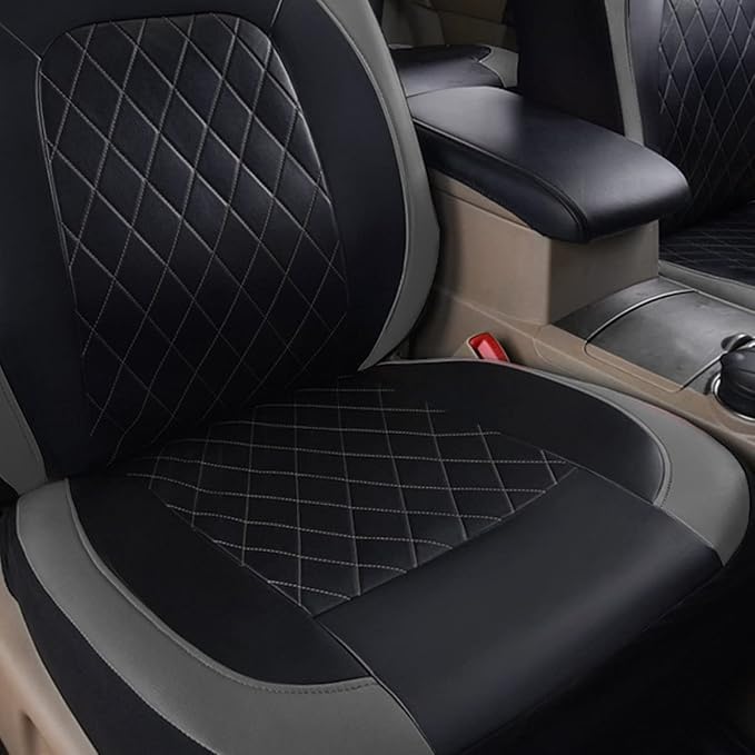 Universal Deluxe Pu Luxury Vinyl Faux Leather Car Seat Covers Full Set, Airbag Compatible, Breathable, Fit for Most Sedans, Vans, SUVs (Black and Gray) - Image 5