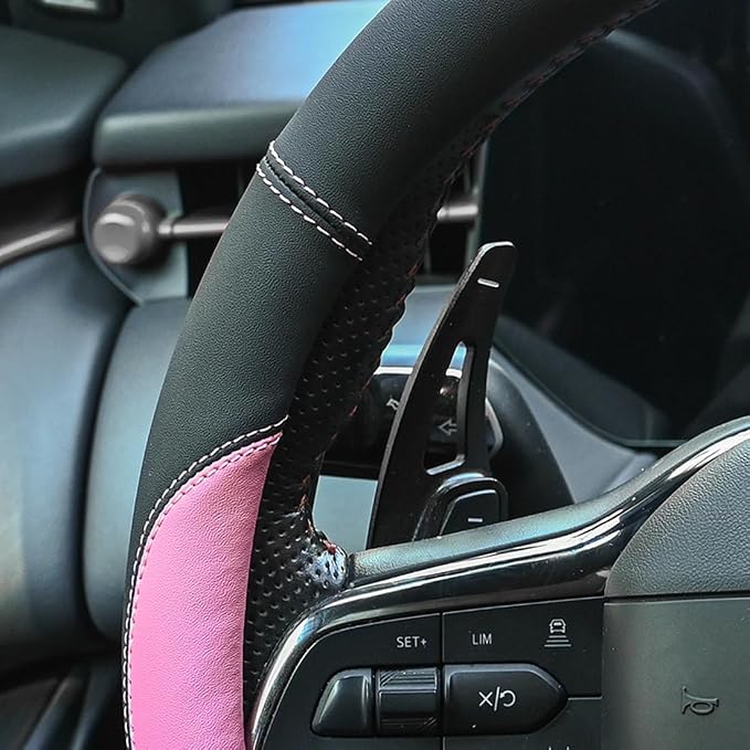 Microfiber Leather Steering Wheel Cover Universal 15 inch(Pink) - Image 6