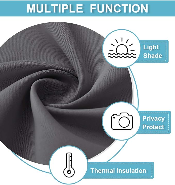 RYB HOME Grey Blackout Curtains for Kitchen Bedroom Bathroom Window | Thermal Insulated, Noise Reducing, Energy Efficiency, Heat Blocking, Small Window Decor for Campers, W42 x L45, 2 Panels - Image 6
