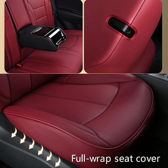 CocheFamilia Custom Fit RAV4 Hybrid Car Seat Covers for Select Toyota RAV4 Hybrid (Not for 2019-2025 Hybrid/Prime SE,XSE) 2019 2020 2021 2022 2023 2024 2025 - Full Set,Leather(Burgundy) - Image 4