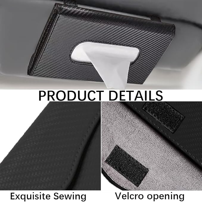 Car Tissue Holder, Sun Visor Napkin Holder, Premium PU Leather Car Tissue Box, with Tissue Refill, Universal Version Hanging Tissue Holder for Cars, Trucks, SUVs - Image 4