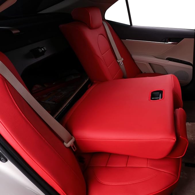 EKR Car Seat Covers for Toyota Camry 2018-2024 (Gas),Full Set | Custom Fit for Toyota Camry L/LE/SE 2018-2024 & SE Nightshade 2020-2024,Factory-Style Upgrade-Faux Leather(Red) - Image 4