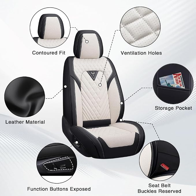 Fit for Toyota Crown Seat Covers 2023-2026,Premium Leather, 360° Full Protection, Thick Padding & Memory Foam, Waterproof & Stain-Resistant Car Seat Cover Full Set (5 Seat,Cream White) - Image 6