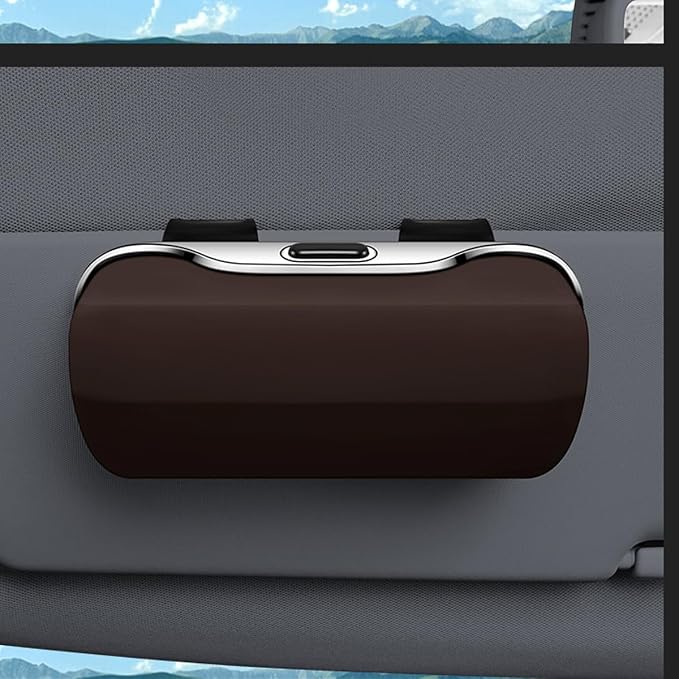 Sunglasses Holder for Car Sun Visor, Convenient Vehicle Visor Eyeglasses Organizer Case, Automotive Interior Glasses Hanger Protective Storage Box, Universal for Vehicles (Brown) - Image 3