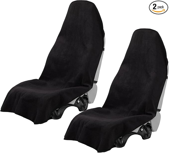 Prpeko 2PCS Terry Cloth seat Cover Universal Waterproof Car Sport Towel Seat Cushion Non-Slip Sweat-Absorbent Towel Cloth Suitable for Gym Workout, Universal Fit for Car SUV Van-Black by Prpeko