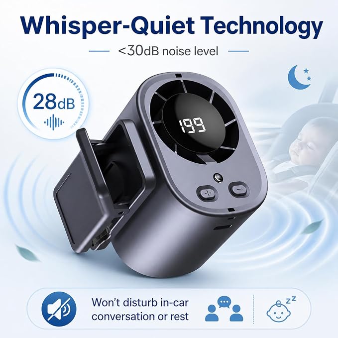 Clip On Air Conditioner for Car, 2026 Portable Car Air Conditioner 360° Rotation 199 Speeds Silent Mini Bladeless Fan with Led Lights Clip On Fan for Cars Work Camping (Black) - Image 5
