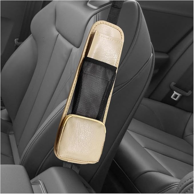 Leather Car Seat Side Organizer, Multi-Pocket Hanging Storage Bag, Front Seat Gap Holder for Phone Wallet Glasses, Universal Auto Accessories for SUV Truck RV (Beige) by Unknown